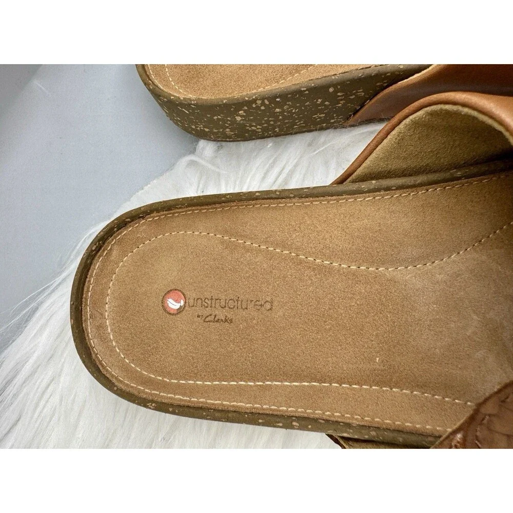Clarks Rosilla Derby Women’s Leather Sandals Dark Tan Combi Unstructured Size 7